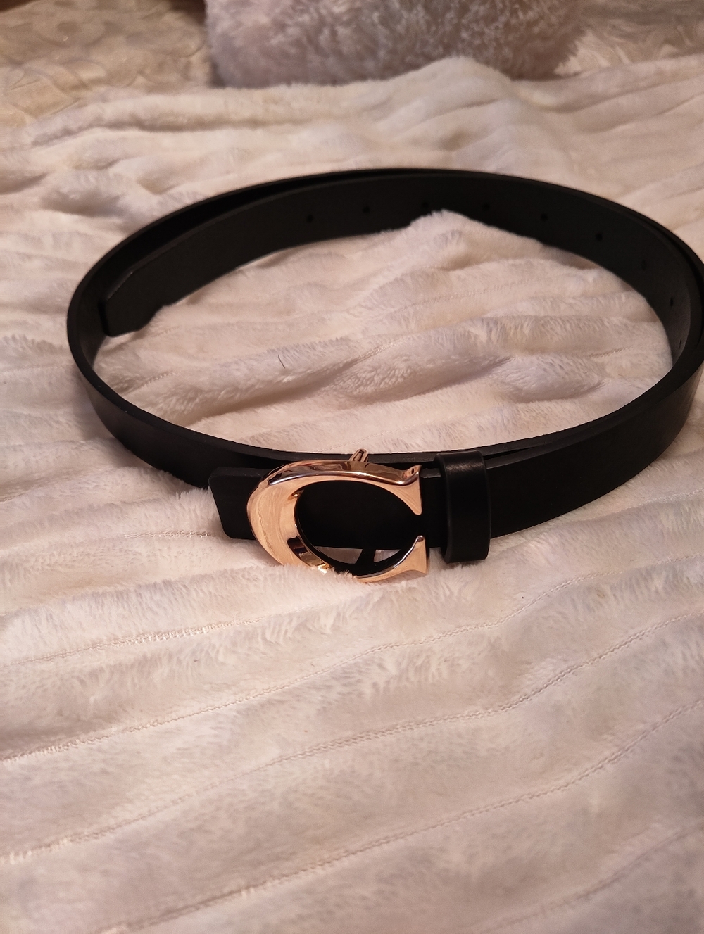 Black C Buckle Adjustable Belt High Quality Luxury Vegan Leather New